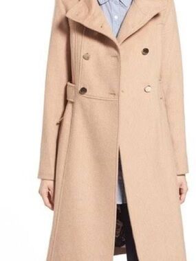 Eliza J Wool Blend Double-Breasted Camel Coat